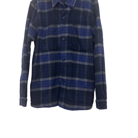 ASOS Design Mens Navy & Gray Plaid Button-Up Flannel Shirt Jackets Size Small - Picture 10 of 10